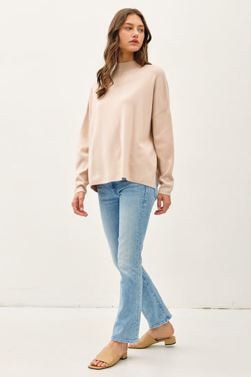Beige Relaxed Fit Mock Neck Sweater