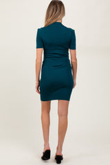 Deep Teal Ribbed Mock Neck Maternity Dress