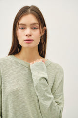 Light Olive Oversized Slub Knit Sweater