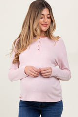 Light Pink Brushed Knit Henley Maternity Top