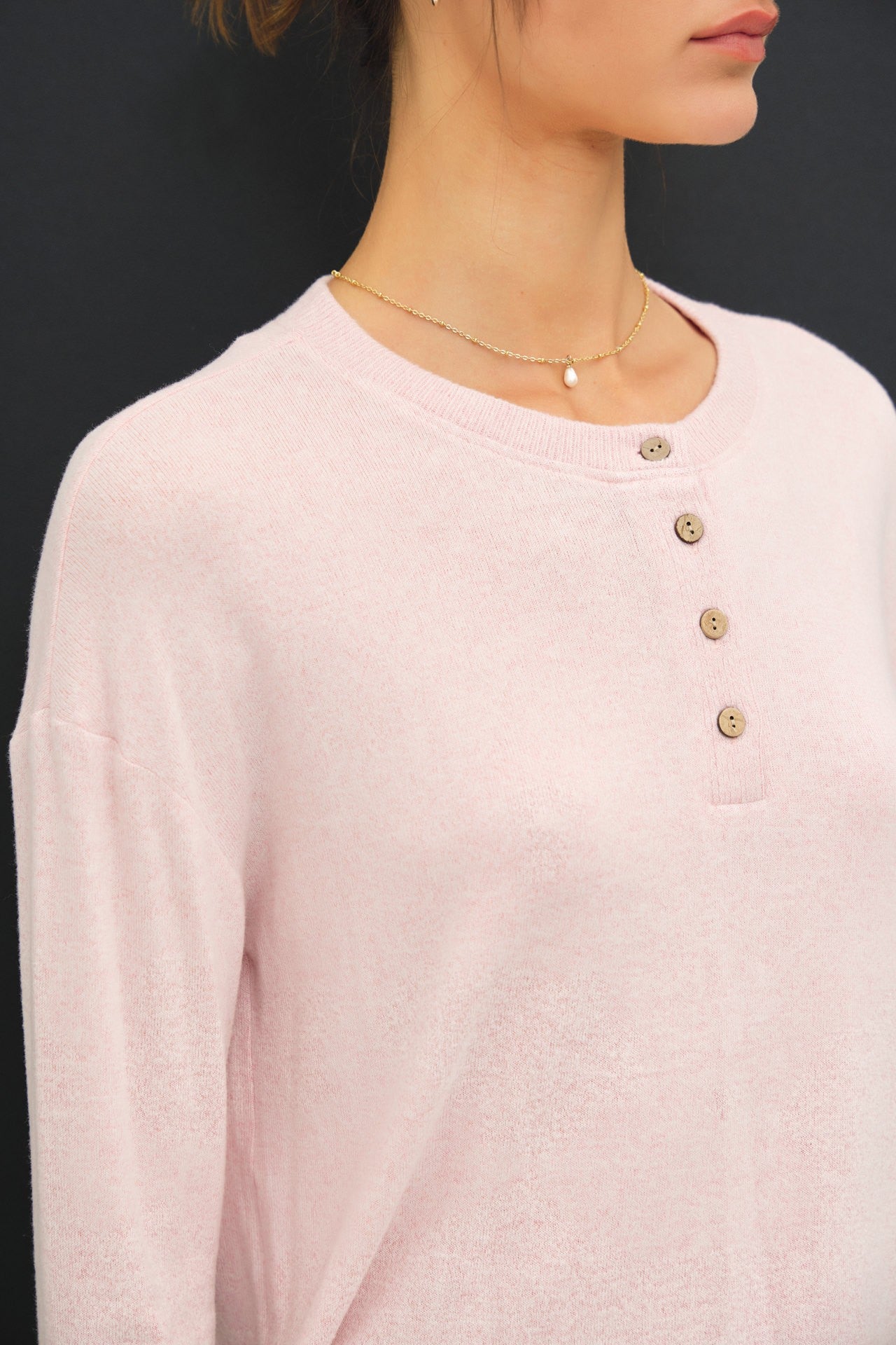 Light Pink Brushed Knit Henley Top