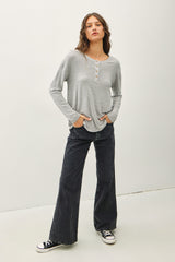 Heather Grey Brushed Knit Henley Top
