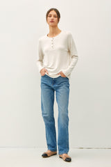 Cream Brushed Knit Henley Top