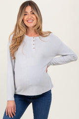 Light Grey Brushed Knit Henley Maternity Top