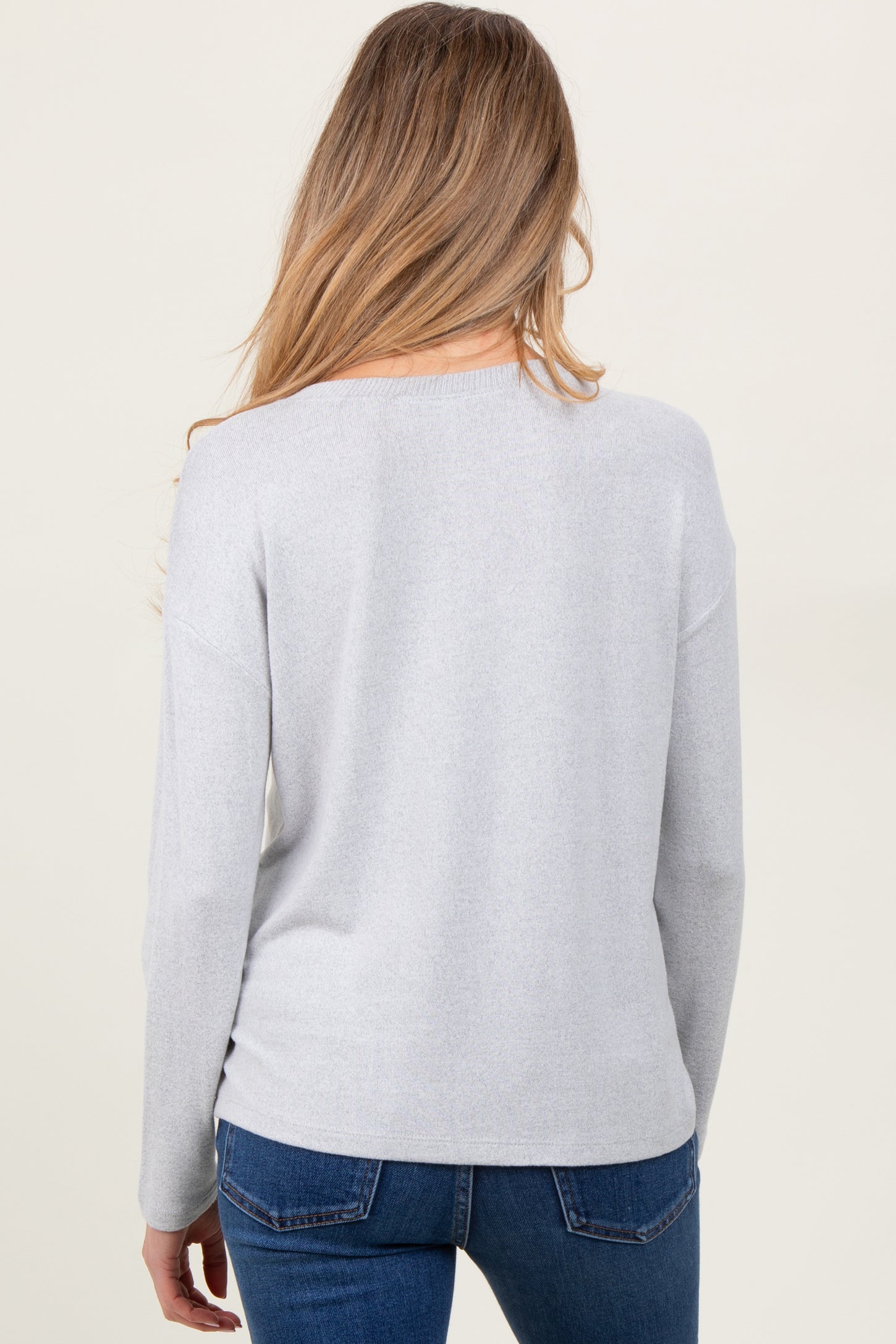 Light Grey Brushed Knit Henley Maternity Top