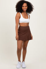 Brown Back Pleat Skort