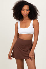 Brown Back Pleat Skort