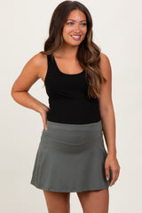 Olive Back Pleat Maternity Skort