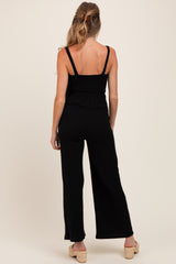 Black Ribbed Cinched Front Maternity Jumpsuit