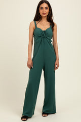 Forest Green Ribbed Cinched Front Maternity Jumpsuit