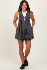 Charcoal Deep V-Neck Pleated Front Tie Sleeveless Maternity Romper