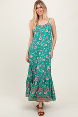 Green Floral Tie Back Maternity Maxi Dress