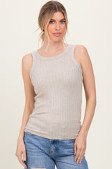 Beige Heather Ribbed Scoop Neck Maternity Tank