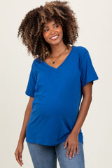 Royal Blue Oversized V-Neck Short Sleeve Maternity Tee
