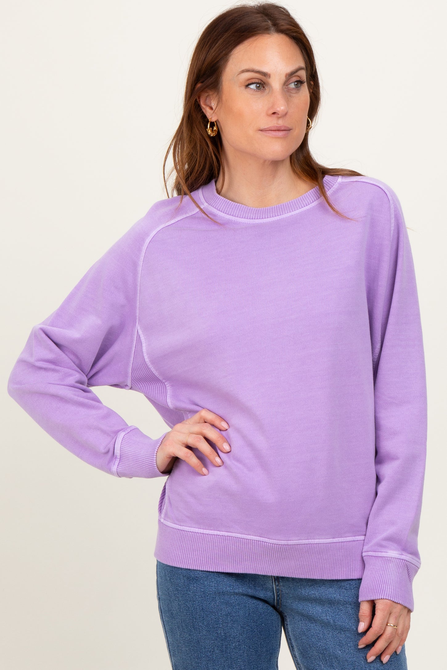 Lavender French Terry Vintage Wash Maternity Pullover