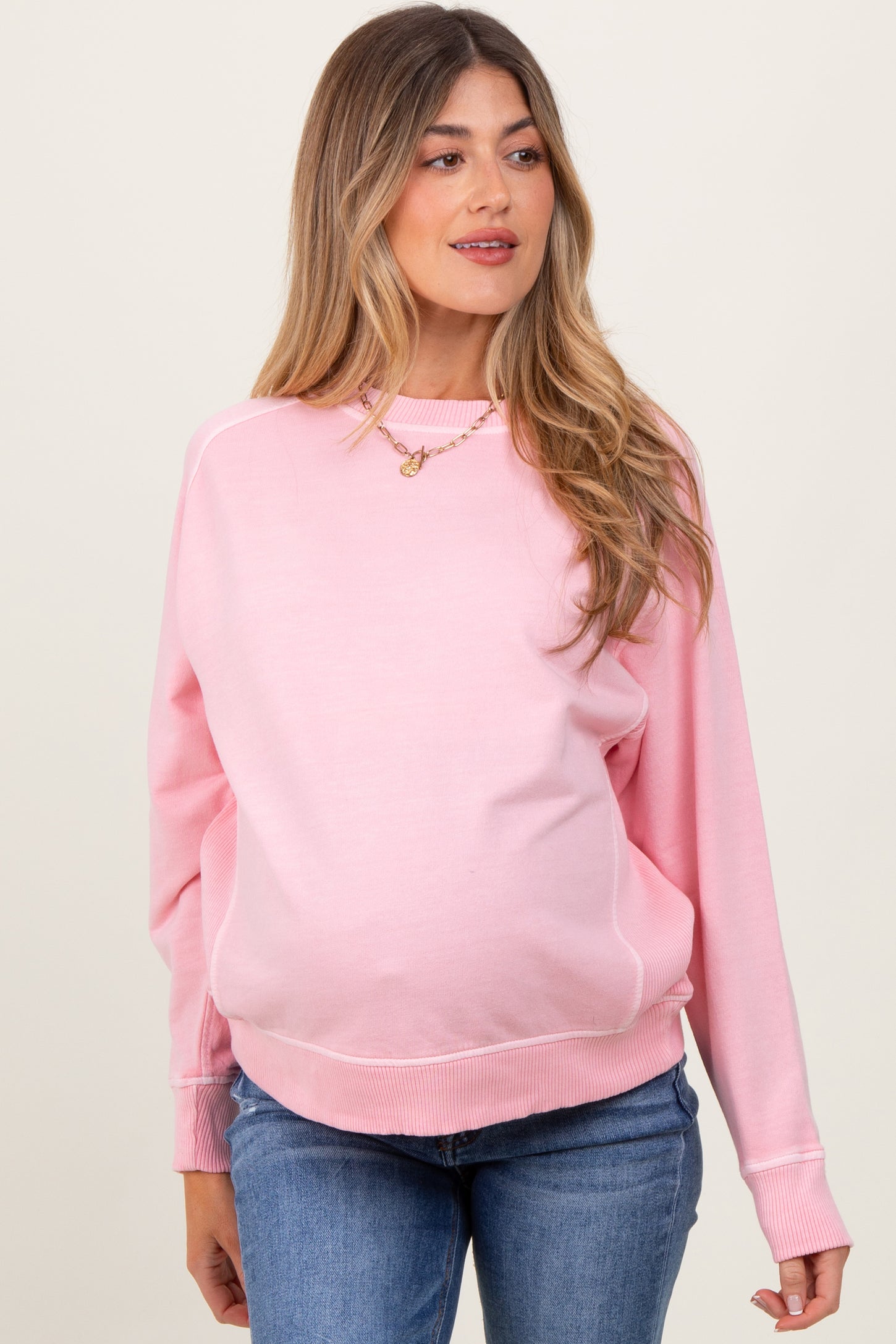 Peach French Terry Vintage Wash Maternity Pullover