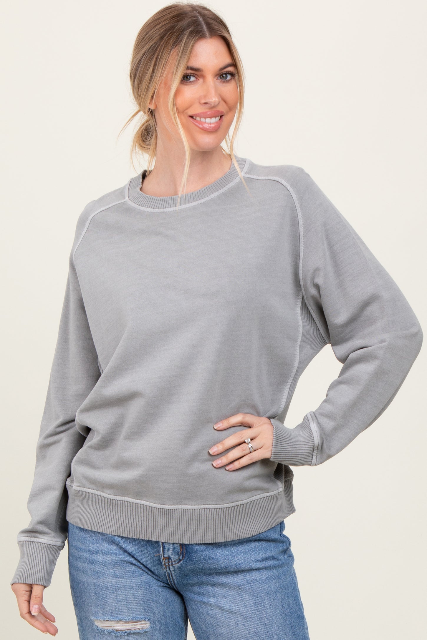 Heather Grey French Terry Vintage Wash Pullover