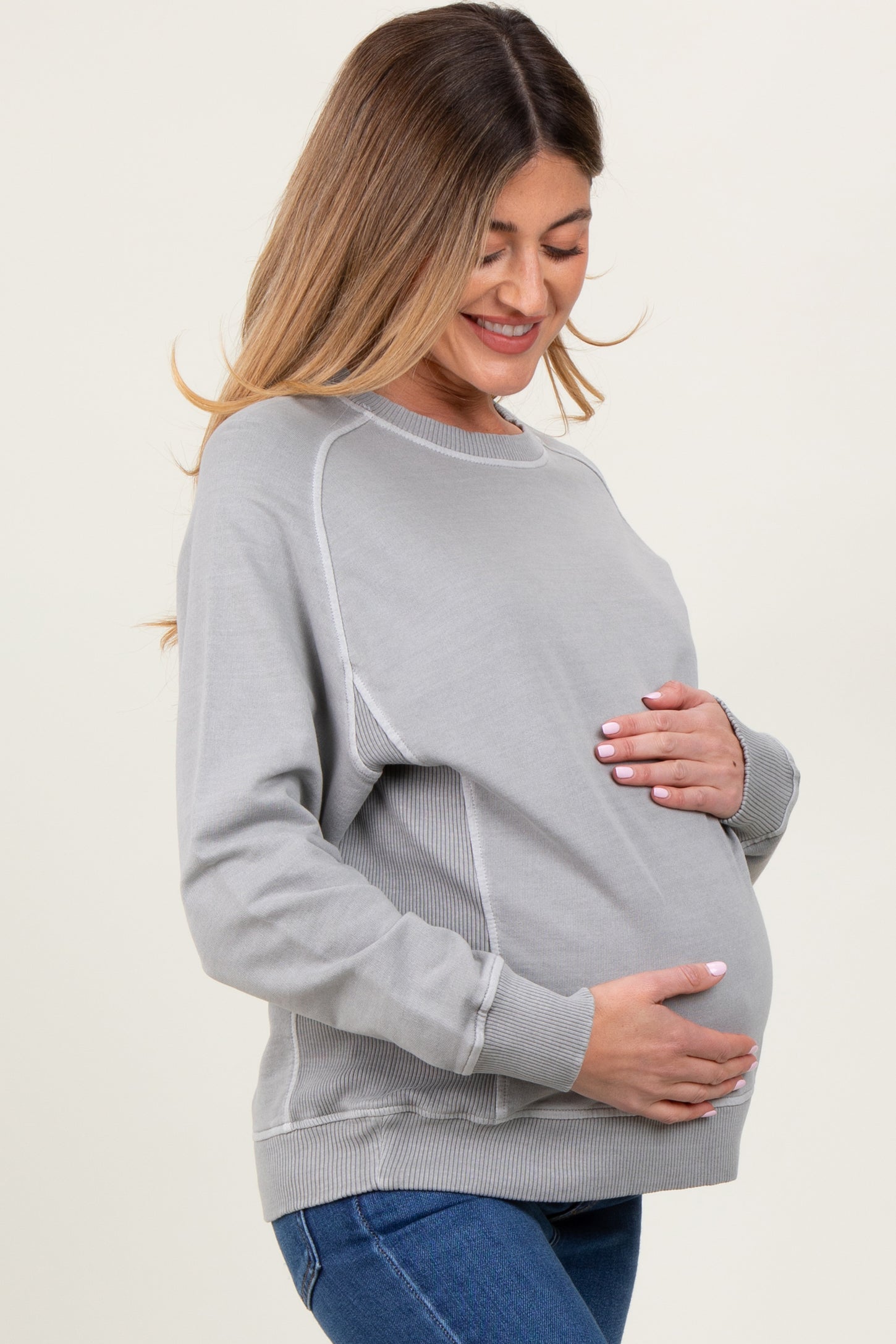Heather Grey French Terry Vintage Wash Maternity Pullover