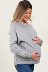 Heather Grey French Terry Vintage Wash Maternity Pullover