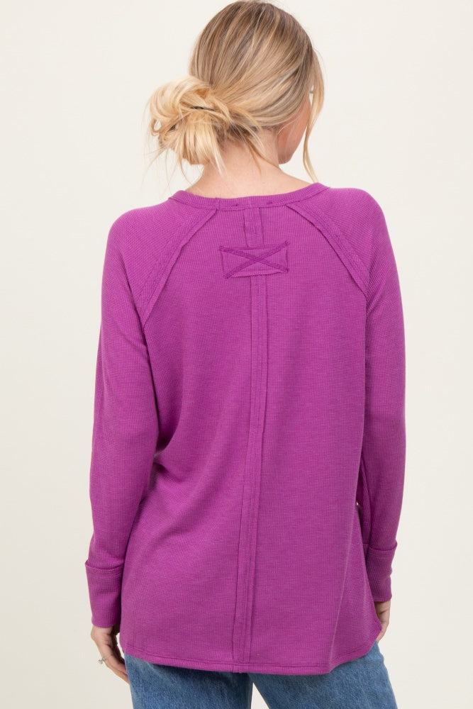 Plum Waffle Knit Side Slit Long Sleeve Top