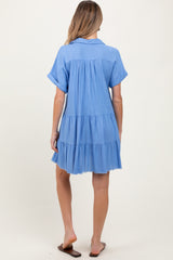 Blue Tiered Linen Maternity Dress