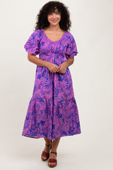 Magenta Tropical Floral Smocked Tie Back Maternity Maxi Dress