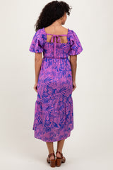 Magenta Tropical Floral Smocked Tie Back Maxi Dress