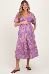 Peach Tropical Floral Smocked Tie Back Maternity Maxi Dress