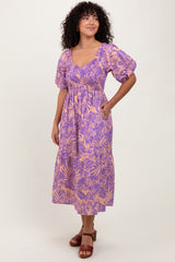 Peach Tropical Floral Smocked Tie Back Maternity Maxi Dress