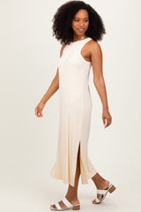 Cream Sleeveless Side Slit Midi Dress