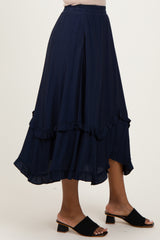 Navy Ruffle Tiered Midi Skirt