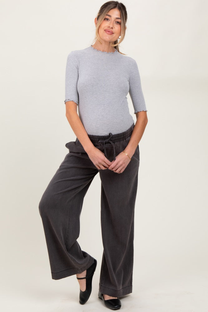 Black Vintage Wash Chambray Maternity Wide Leg Pants
