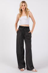 Black Vintage Wash Chambray Wide Leg Pants