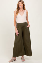 Olive Wide Smock Waist Maternity Pants
