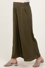 Olive Wide Smock Waist Maternity Pants