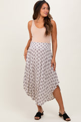 Grey Damask Print Smocked Waistband Maternity Midi Skirt