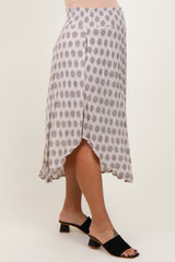 Grey Damask Print Smocked Waistband Maternity Midi Skirt