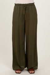 Olive Ruffled Drawstring Waist Wide Leg Pants