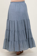 Blue Drawstring Tiered Maternity Maxi Skirt