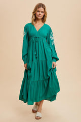Jade Embroidered Long Sleeve Maxi Dress