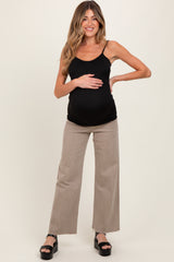 Light Taupe Raw Hem Wide Leg Maternity Jeans