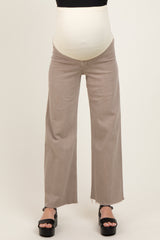 Light Taupe Raw Hem Wide Leg Maternity Jeans