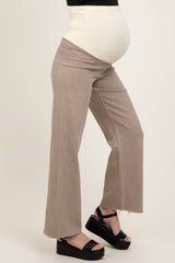 Light Taupe Raw Hem Wide Leg Maternity Jeans