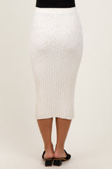 Cream Ribbed Knit Drawstring Maternity Midi Skirt