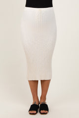 Cream Ribbed Knit Drawstring Maternity Midi Skirt