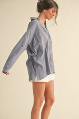 Blue Cotton Gauze Oversized Button Down Shirt