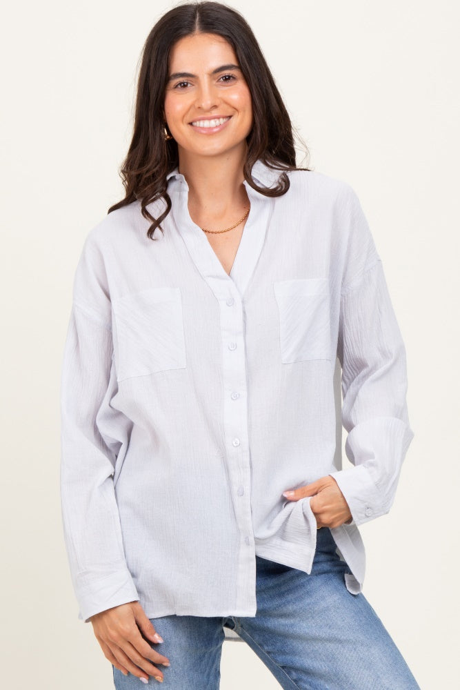 Light Grey Cotton Gauze Oversized Maternity Button Down Shirt