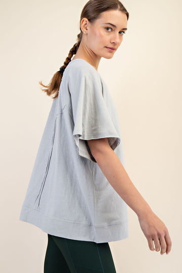 Light Grey Oversized Raw Hem Short Sleeve Tee