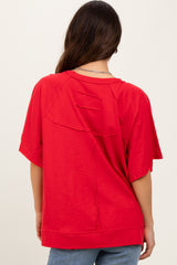 Red Oversized Raw Hem Short Sleeve Tee