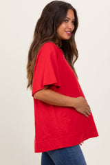 Red Oversized Raw Hem Short Sleeve Maternity Tee